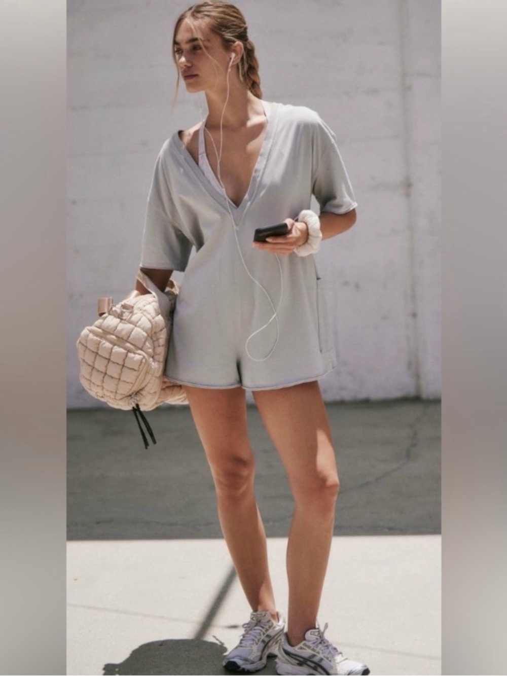 Free People FP Movement Hot Shot Tee Romper in Beach Fog XS - Picture 3 of 8